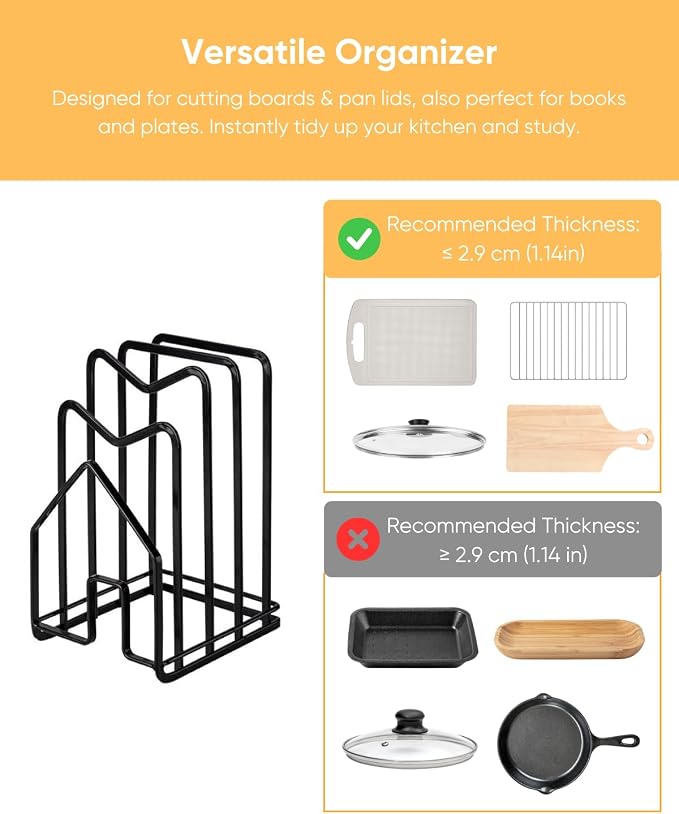 LINFIDITE Cutting Board Holder Chopping Boards Organizer Holder Kitchen Countertop Pot Pan Lids Rack Kitchenware Organizer Flat Steel 4.92 x 5.7 x 8.47 in. Black - Image 5
