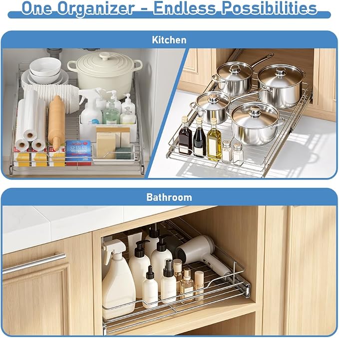Pull Out Drawer Organizer for Kitchen Cabinets - 14”W x 21”D | Pull Out Cabinet Organizer, Slide Out Drawer for Kitchen Organizers and Storage, Heavy Duty 1 Tier Cabinet Pull Out Shelves - Image 6
