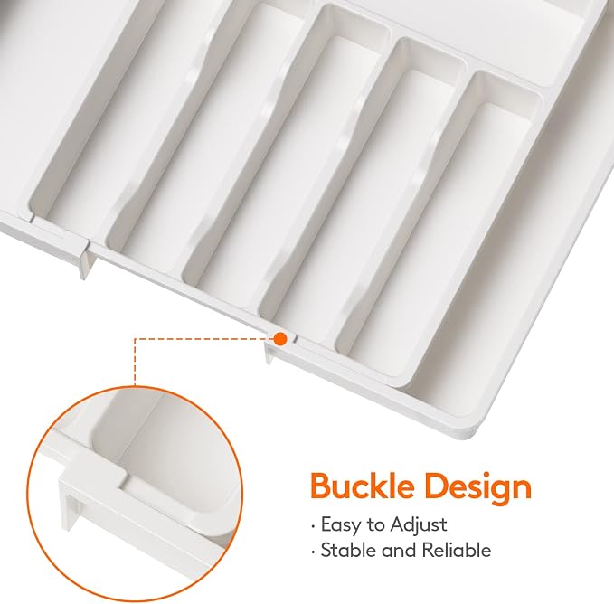 Lifewit Extra Large Silverware Drawer Organizer, Expandable Utensil Tray | BPA Free Flatware Cutlery Holder for Kitchen, Adjustable Plastic Storage for Spoons Forks Knives, 13-22 x15, White - Image 5