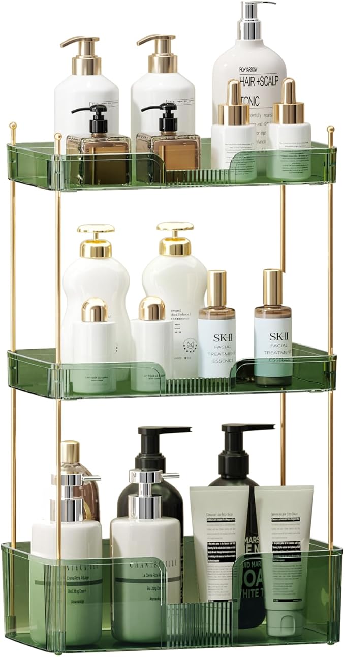 Akinbas 3 Tier Bathroom Organizer Countertop Makeup Perfume Tray Skincare Organizer for Bathroom Dresser Vanity (Green) by AKINBAS