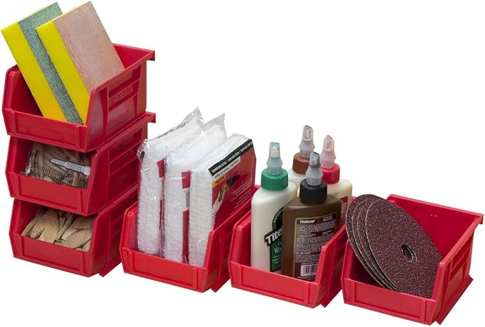 Akro-Mils 30210 AkroBins Plastic Storage Bins, Space-Saving Stackable Bins for Garage, Pantry, Craft Organization, 5" x 4" x 3", Red, 6-Pack - Image 8