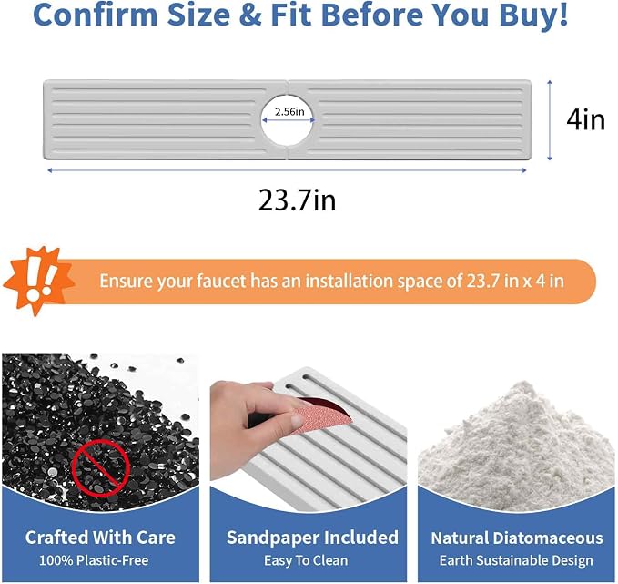 Stone Faucet Mat for Kitchen Sink, Water Absorbing Sink Water Splash Guard, Fast-Drying Kitchen Sink Faucet Mat, Durable Protector and Stone Drying Mat for Kitchen Counter Bathroom Sink - Image 3