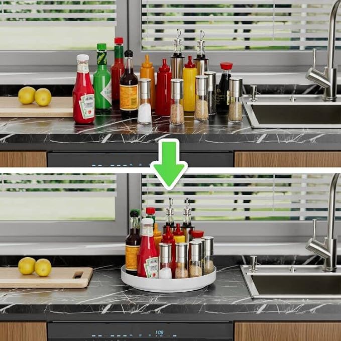 Ovicar Lazy Susan Cabinet Organizer - 11 inch Metal Turntable Lazy Susan for Kitchen Spice Rack Pantry Cupboard Bathroom Countertop Refrigerator Table Storage, White - Image 4