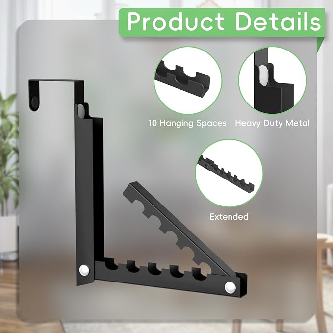 Foldable Over the Door Hooks, Over the Door Hanger for Space Saving | Heavy-duty and Portable, Suit Door Up to 1 3/4" Thick with 10 Slots for Hanging Clothes, Perfect for Small Dorm and Bedroom - Image 5