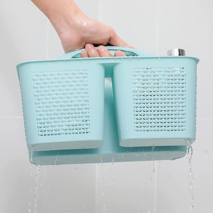 Plastic Portable Shower Caddy Basket with Handle, 3 Compartments, Blue | Storage Organizer with Drain Holes, Sturdy and Durable For Bathroom, Kitchen, College Dorm, Sink, Camping - Image 4