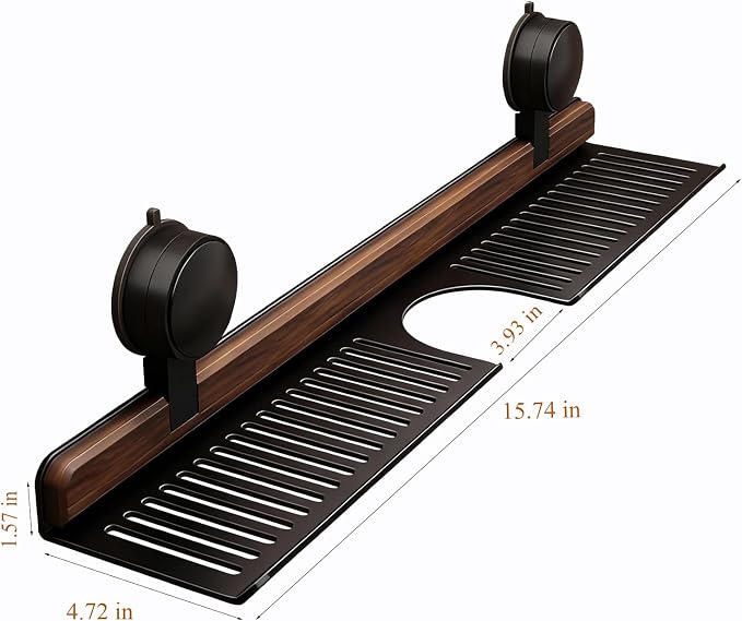 Bathroom Sink Shelf Over Faucet, No Drill, 16 Inch, Black | No-drill bathroom sink organizer shelf with suction cups and drainage holes for toothbrushes, soap, and sink essentials. - Image 3