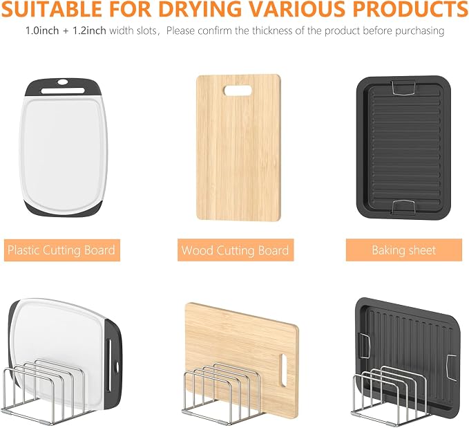 Cutting Board Holder Stand, Chopping Board Storage Rack, Cutting Board Organizer, 304 Stainless Steel Chopping Board Holder, Cookie Sheets Organizer 1.0+1.2 Inch Width Slots(Large) - Image 4