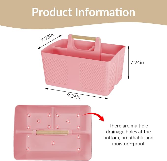 Shower Caddy Portable and Cleaning Caddy Organizer for Bathroom, Kitchen, Toiletries Storage ，Caddy organizer with handle, Rust-Resistant, Durable Material (Pink, 9.36" L×7.73" W×7.24" H) - Image 3