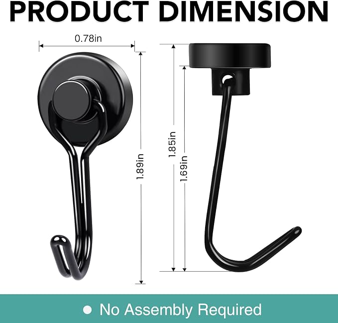 Magnetic Hooks 6 Pack 40Lbs Heavy Duty Neodymium Magnet Hook | Black Magnetic Swivel Hooks for Hanging Rust Proof Strong Magnets with Hook for Storage - Image 4