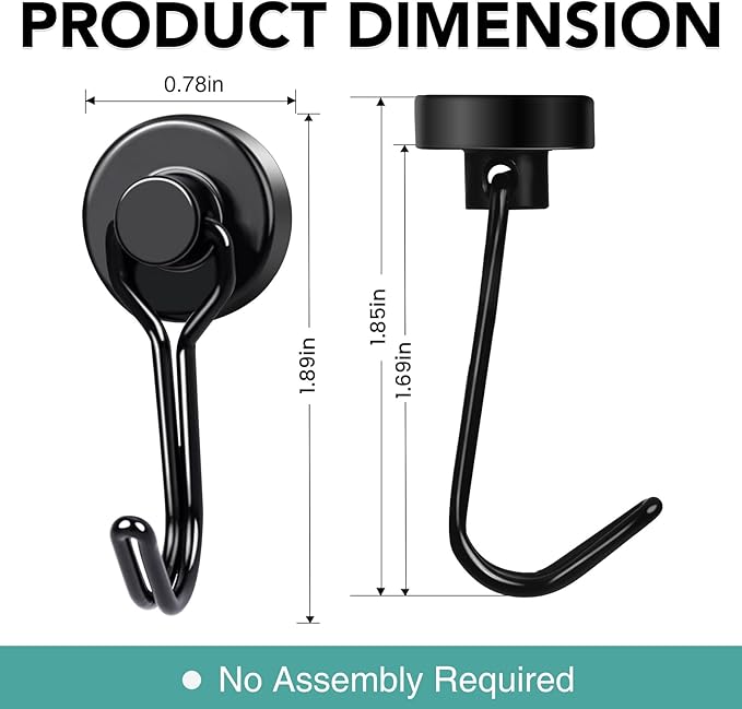 Magnetic Hooks 12 Pack 40Lbs Heavy Duty Neodymium Magnet Hooks | Black Magnetic Swivel Hooks for Hanging Rust Proof Strong Magnets with Hook Magnetic Metal Hanger for Storage - Image 4