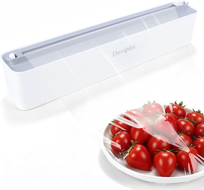 Magnetic Plastic Wrap and Foil Dispenser with Cutter | Magnetic & Adhesive Mounting, Fits for Max 12.8In x 328Ft of Plastic Wrap, 12.8In x 164Ft of Foil & Parchment Paper by Dovipira