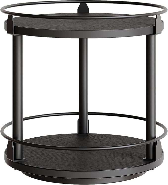 Lazy Susan Organizer, Rotating Spice Rack, 2 Tier Spice Turntable Organizer, Industrial Turntable Spice Holder, for Kitchen Countertop and Cabinet, Compact and Versatile, Black SR22BK by Yatiney