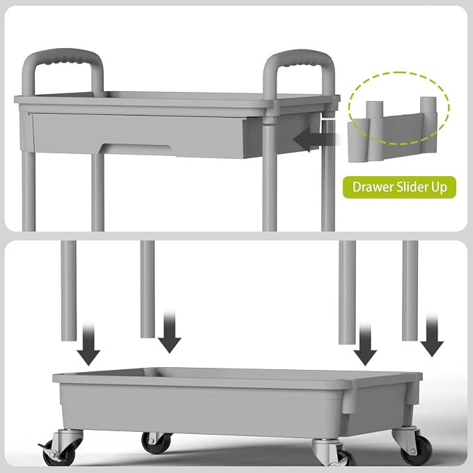 Sorgion 3 Tier Rolling Cart Organizer,Laundry Room Bathroom Organizers and Storage Office Shelves Mobile Shelving Unit Kitchen Trolley Cart with Wheels for Art,Craft,Diaper,Bedside,Snack(Grey) - Image 5