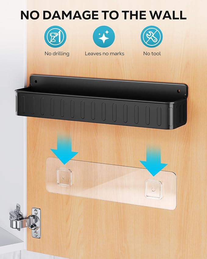 Nieifi Spice Rack Wall Mount, 4 Pack Black, 2" Depth, Screw/Adhesive | Wall-Mounted with Removable Hooks Saves Counter Space, Fits 2" Deep Jars, Ideal for Kitchen Cabinets, Pantry Doors, and RVs - Image 8