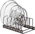 Toplife Pot Lids Organizer Rack for Cabinet and Countertop, 7+ Pan Lids and Bakeware Organizer Rack Holder with 7 Adjustable Compartments - Brown by Toplife
