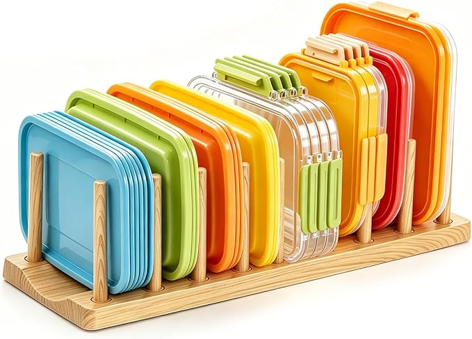 HOMQUEN Pot Lid Organizer, Sturdy Plastic Pan Lid Organizer Rack, 8 Adjustable Compartments - For Cabinet and Countertop, Pot Lids, Pans, Plates, Bowls, Cups, Cutting Boards and Books - Image 9
