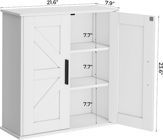 Homleke Bathroom Wall Cabinet, Medicine Cabinet with Adjustable Shelves | 3-Tier Wall Mounted Over Toilet Storage with Barn Doors, for Bathroom, Kitchen, Entryway, Laundry Room, White, (7.9" D) - Image 3