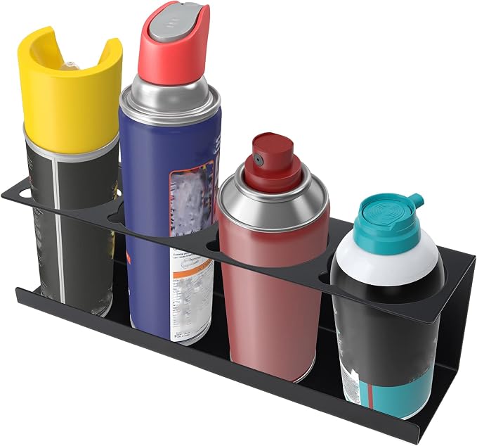RealPlus Aerosol Spray Can Holder Rack Organizer, 4 Can Spray Bottle Holder Heavy-Duty Steel Wall Mounted for Garage and Workspace, Pack of 4 - Image 6