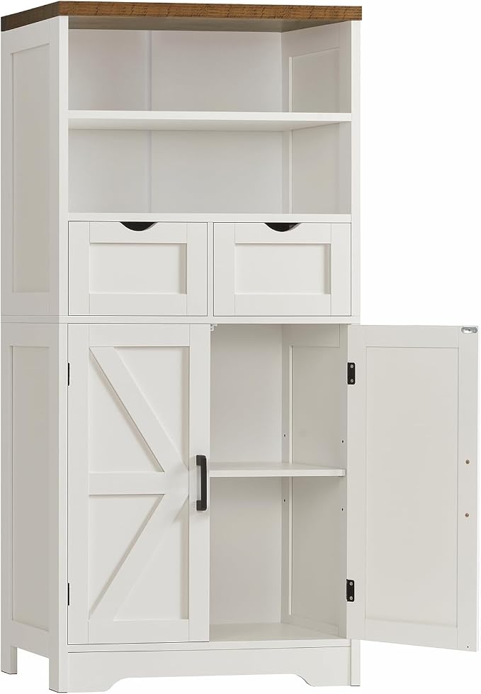 Storage Cabinet with Doors & 2 Drawers, Kitchen Cabinet with Adjustable Shelf, Pantry Cabinets, Bathroom Cabinets, for Living Room, Entryway, Home Office, White by TEENFON