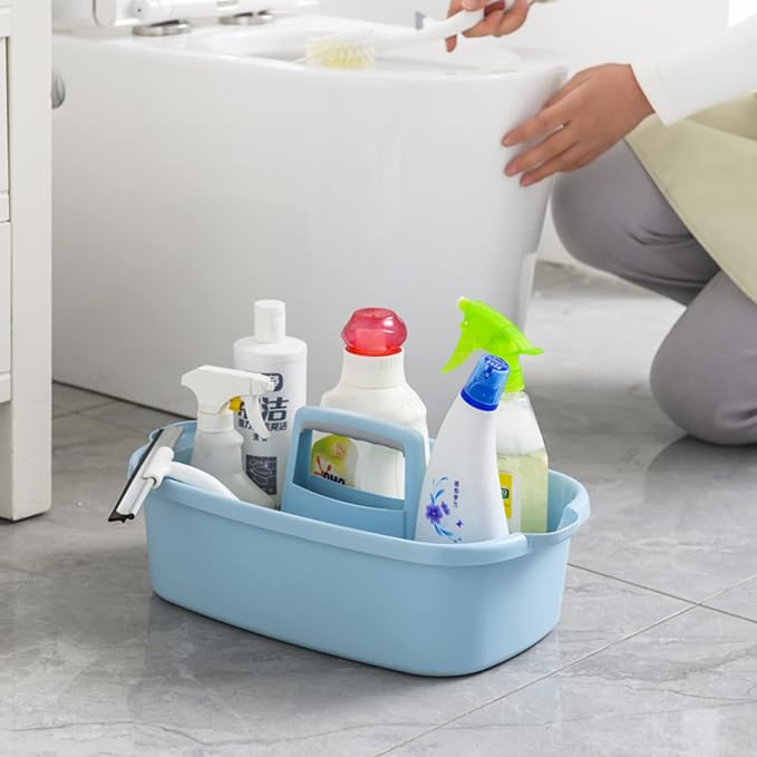 Large Cleaning Supplies Caddy Portable Shower Caddy Basket Blue 2 Pack | Sturdy Supply Organizer with Handle Plastic Bucket Tool Storage for Bathroom Bedroom Kitchen Garden College Dorm Essentials - Image 3