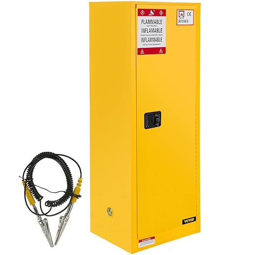 VEVOR Flammable Cabinet, 18" x 18" x 35", Yellow | Galvanized Steel, Safety Cabinet, Adjustable Shelf, Commercial, Industrial, Home Use - Image 10