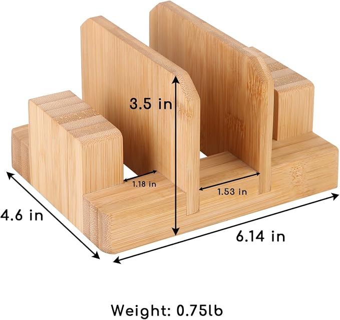 Donxote Bamboo Cutting Board Organizer Rack - Pot Lid, Baking Pan, Bakeware & Knife Holder, Cabinet and Countertop Storage Stand for Kitchen, Dish, Plate, and Cookbook - Image 3