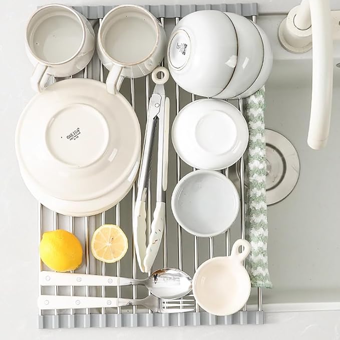 Roll up Dish Drying Rack, 17.7"x15" | 304 Stainless Steel , Foldable, Heat resistant up to 450°F, Save Space, Dishwasher OK - Image 6