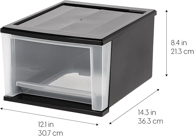 IRIS USA 4-Pack, 17 Qt. Medium Stacking Drawer Storage Organizer, Black | Organize dorm essentials, school supplies, toiletries, and accessories with stackable drawers for compact living spaces. - Image 3