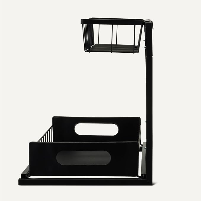 Amazon Basics L-Shape Under Sink Storage Pull Out Cabinet Organizer, Space-Saving Design, Durable and Rust-Resistant, Black, Pack of 2 - Image 3