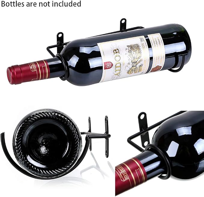 Hipiwe Pack of 6 Wall Mounted Wine Racks - Red Wine Bottle Display Holder with Screws, Metal Hanging Wine Rack Organizer for Beverages/Liquor Bottles Storage - Image 2