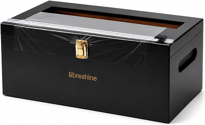 Libreshine 12-Inch Bamboo Plastic Wrap Dispenser with Cutter, Black | Fits many large 3000 ft plastic wrap and 1000 ft foil rolls, including Kirkland rolls sold at Costco by Libreshine