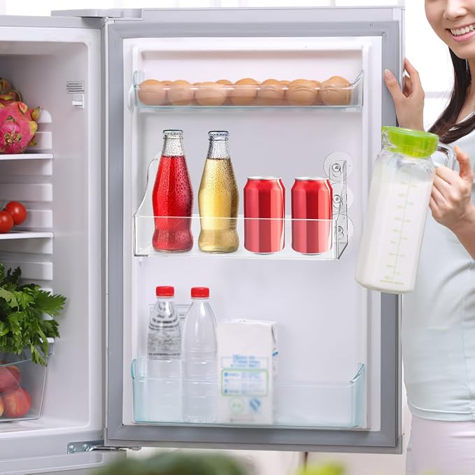 1PCS Fridge Drink Organizer Suction Cup Acrylic Refrigerator Soda Can Holder Transparent Beverage Storage Shelf for Fridge Door and Kitchen Wall 14.05x5.78x2.75 Inch - Image 2