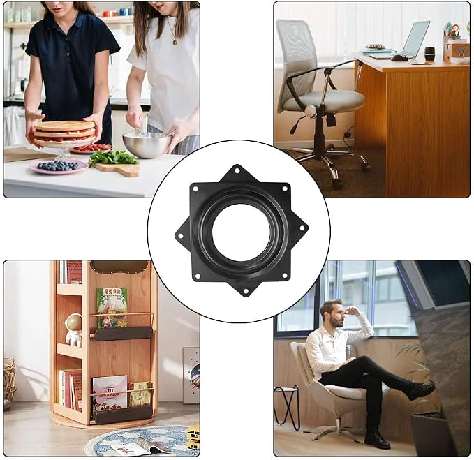 2 Pcs 4 Inch Susan Turntable Bearings, Square Rotating Lazy Susan Hardware, Swivel Plate for Revolving Shelves in Kitchen (Black) - Image 2
