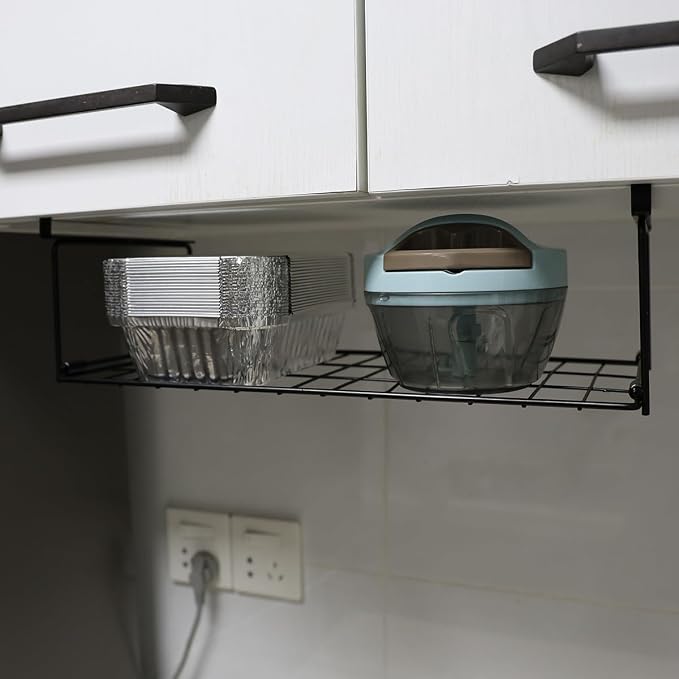 Foil and Plastic Wrap Organizer Kitchen Under Cabinet Desk Pantry Hanging Organizer Storage Foldable Rack (Black) - Image 6