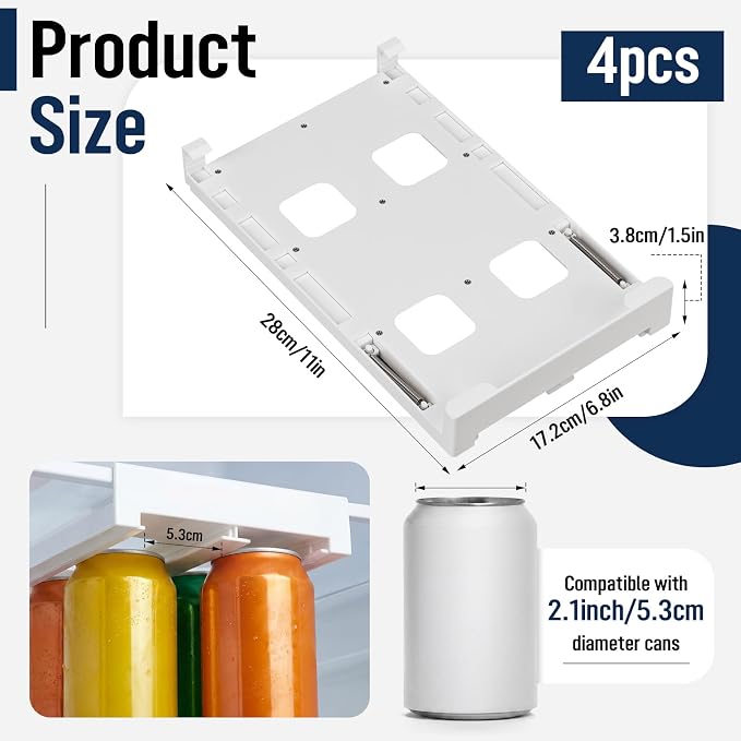 Novabright 4 Pack Hanging Soda Can Organizer Pull out Drawer Can Holder Space Saving Storage Rack for 2 Inch Beverage Drink Beer Seltzer Fridge Freezer - Image 2