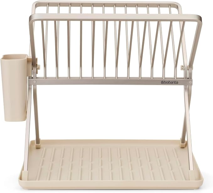 Brabantia SinkSide Large Foldable Dish Drying Rack (Soft Beige), Sleek Kitchen Drainer with Removable Cutlery Basket, Countertop Dish Rack for Dishes and Kitchen Accessories - Image 2