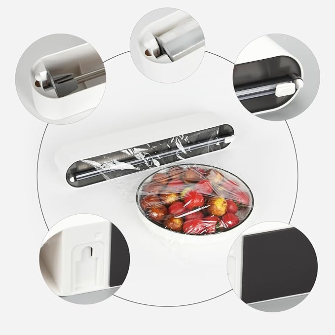 Magnetic Plastic Wrap Dispenser with Cutter, No-Drill Wall Mount Aluminum Foil Holder with Slide Cutter, Cuts Aluminum Foil, Saran Wrap, Cling Wrap, Wax Paper (Grey-Plastic) - Image 7