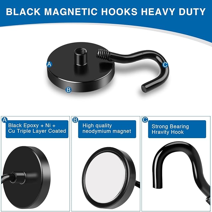 LOVIMAG Magnetic Hooks, Cruise Essentials 2026, 25 Pack-50LBS | Heavy Duty Strong Magnet Hook for Cruise Cabin, Refrigerator Fridge, Ship, Classroom, Kitchen Grills, Black - Image 5