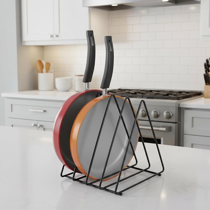 Pots and Pans Organizer 4 Slot Pan Organizers inside Cabinet Cutting Board Holder Sheet Pan Organizer Adjustable Metal Rack for Kitchen Cabinet, Pantry and Countertop Space-Saving Storage - Image 6
