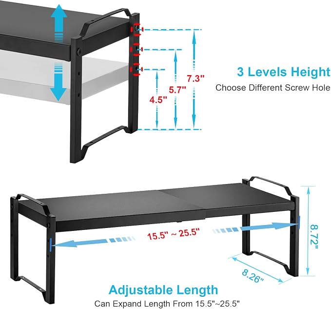 1 Pack Expandable Cabinet Countertop Shelves, Stackable Shelves Organizers For Kitchen Cabinet Countertop Storage, Adjustable Counter Cupboard Pantry Organizer Shelf Rack Stand, Length:25.5" - Image 2