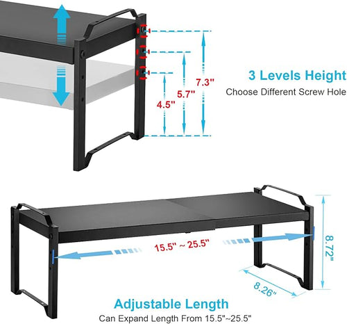 1 Pack Expandable Cabinet Countertop Shelves, Stackable Shelves Organizers For Kitchen Cabinet Countertop Storage, Adjustable Counter Cupboard Pantry Organizer Shelf Rack Stand, Length:25.5" - Image 2