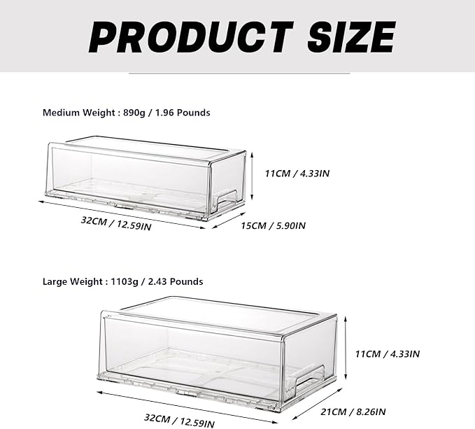 Stackable storage drawers, clear pull-out organizer with handles and non-slip pads for kitchen, refrigerator,office desktop, pantry and shelves, perfect for organization and storage (2 Pack, Large) - Image 2