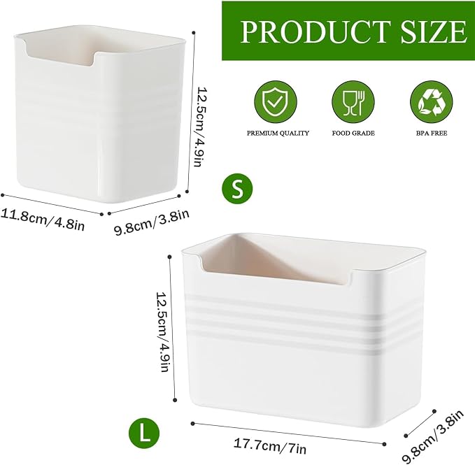 6 Pack Refrigerator Organizer Box, Plastic Refrigerator Side Door Storage Containers, Space-Saving Organizer Bins for Refrige, Refrige Drawers for Fruit and Vegetable (White,S×6) - Image 2