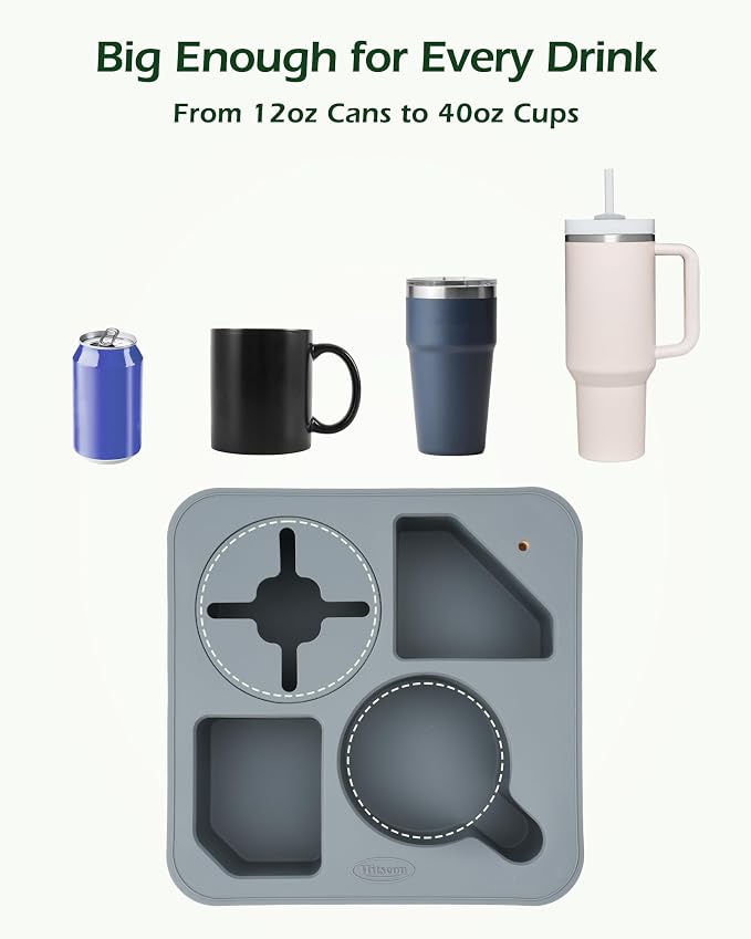 Couch Cup Holder Tray, Bamboo Couch Caddy with Rotatable Phone Holder for Bed Organizer, Waterproof Anti-spill Sofa Cup Holder for Snacks Beverage Remote Grey - Image 7