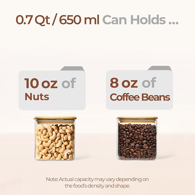 ComSaf Square Glass Containers with Lids 0.7 Qt, Set of 9 Small Galss Jars | Small Kitchen Canisters, Spice Jar, Pantry Organizers, Family Snack Station, Size For Subpackage, BPA Free, Cookie, Dry Food - Image 3
