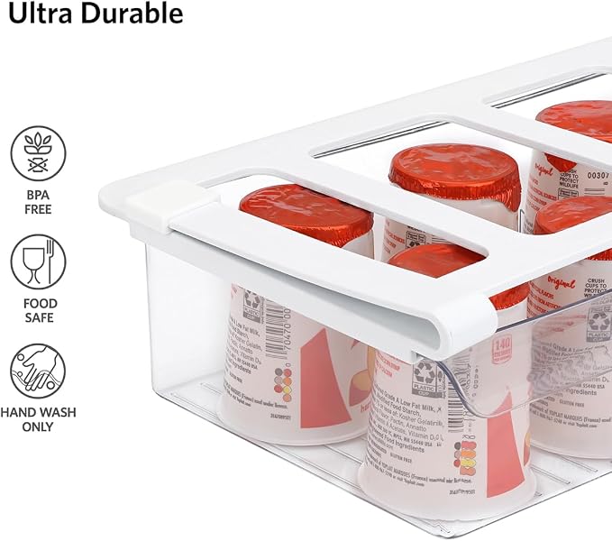 Glad Pull Out Fridge Drawer Organizer - Clip-On Under Shelf Refrigerator & Pantry Storage Bin with 3 Compartments for Fruit, Vegetables, and Deli Meat Drawer - BPA Free Clear Plastic - Image 5
