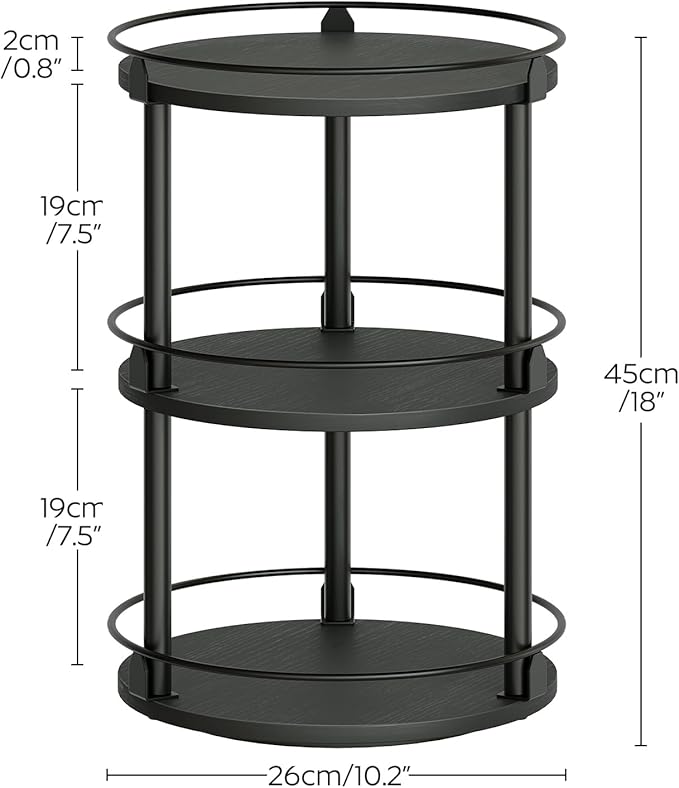 3-Tier Lazy Susan Organizer, Rotating Spice Rack, Spinning Organizer, Industrial Turntable Spice Rack Organizer for Cabinet, Kitchen Countertop, Pantry, Black SR23BK - Image 9