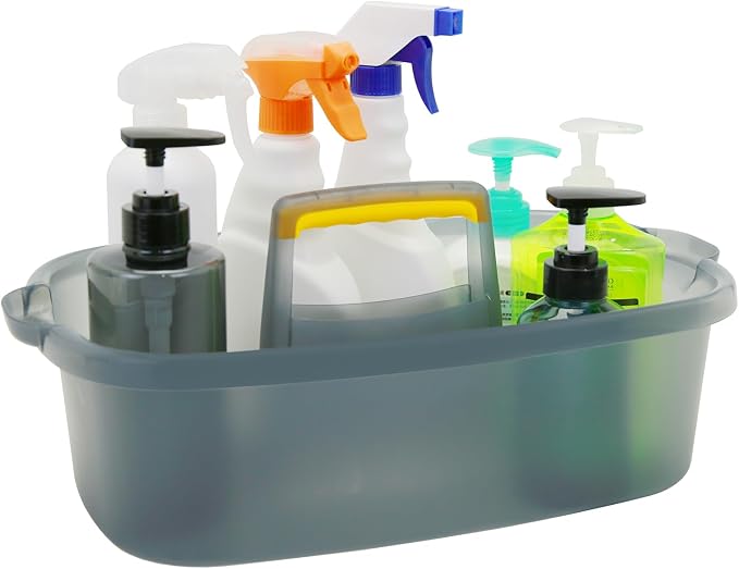 Goderewild Multi-Purpose Cleaning Caddy with Handle, Shower Caddy Organizer/Storage Basket/Totes Portable for Bathroom Supplies, Cleaning Products, Under Sink Tool (Translucent Gray, 1 Pack) by Goderewild