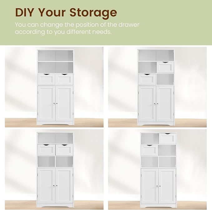 Iwell Tall Bathroom Cabinet, Storage Cabinet with Adjustable Shelves, Bathroom Storage Cabinet for Living Room, Dining Room, Entryway, White - Image 7