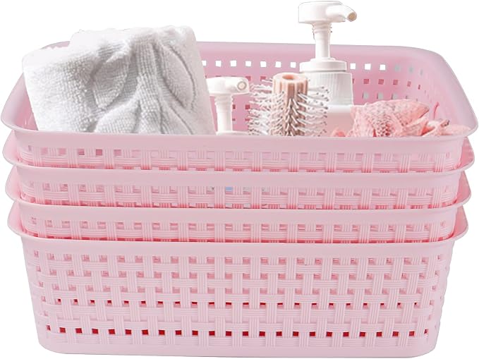 8 Pack Small Pantry Organization and Storage Bins - Household Organizers for Laundry Room, Bathrooms, Bedrooms, Kitchens, Cabinets, Countertops, Under Sink or On Shelves (Pink) - Image 2